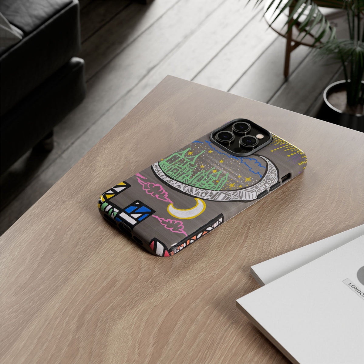 Protective Phone Case — Night City Moon Illustration