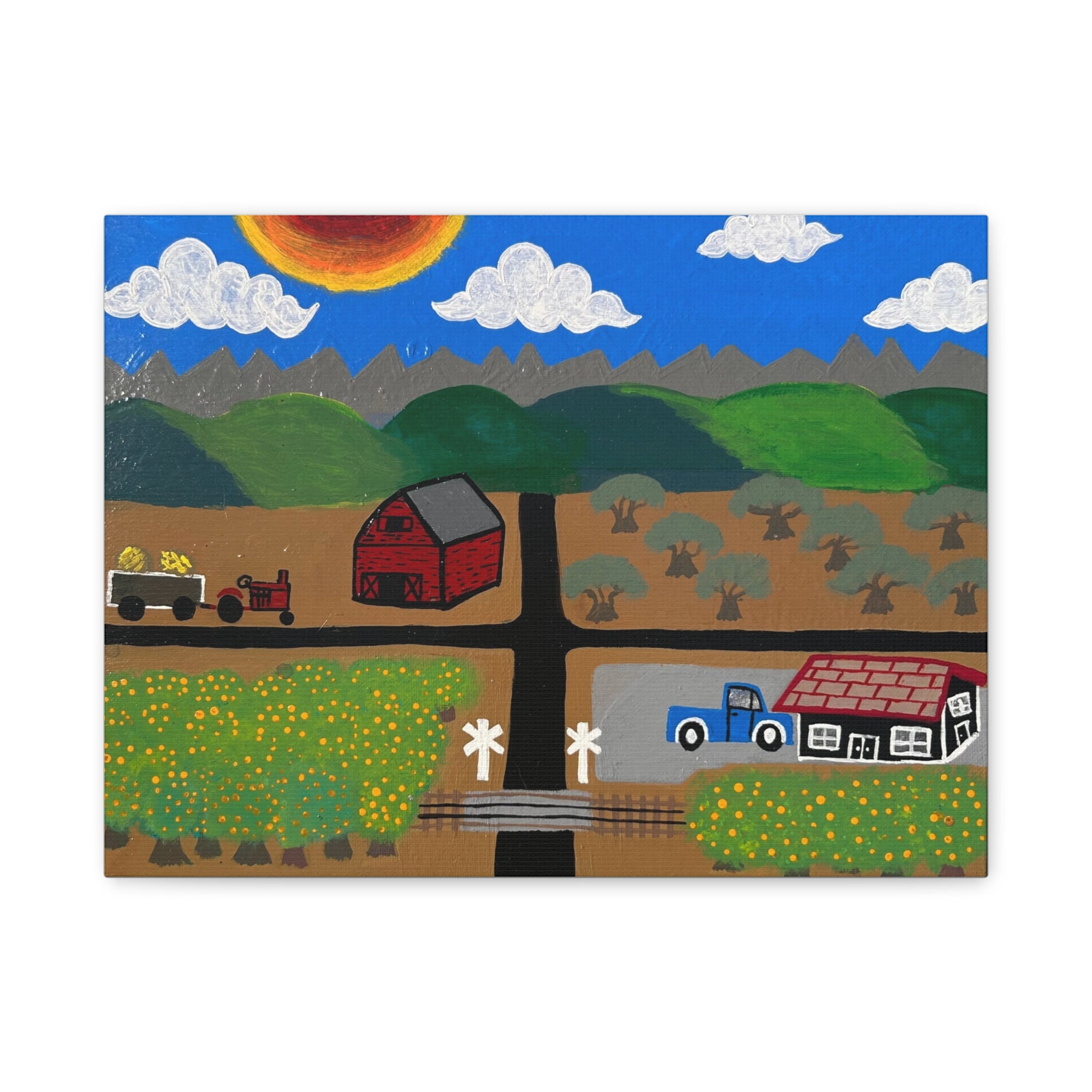 AVE 256 - Colorful Country Scene, Barn & Tractor Wall Decor Prints