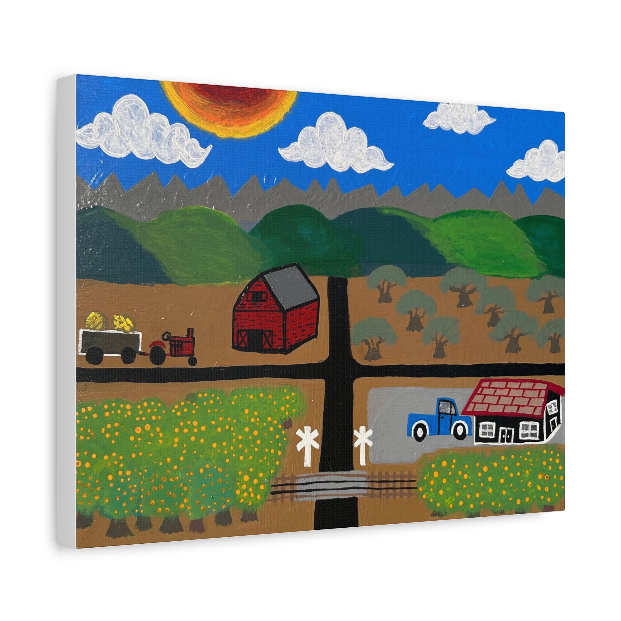 AVE 256 - Colorful Country Scene, Barn & Tractor Wall Decor Prints