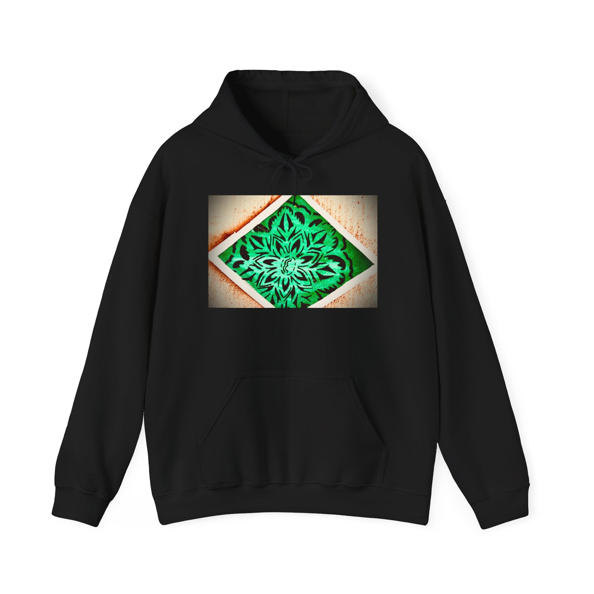 Green Mandala Hoodie - Geometric Floral Graphic Pullover